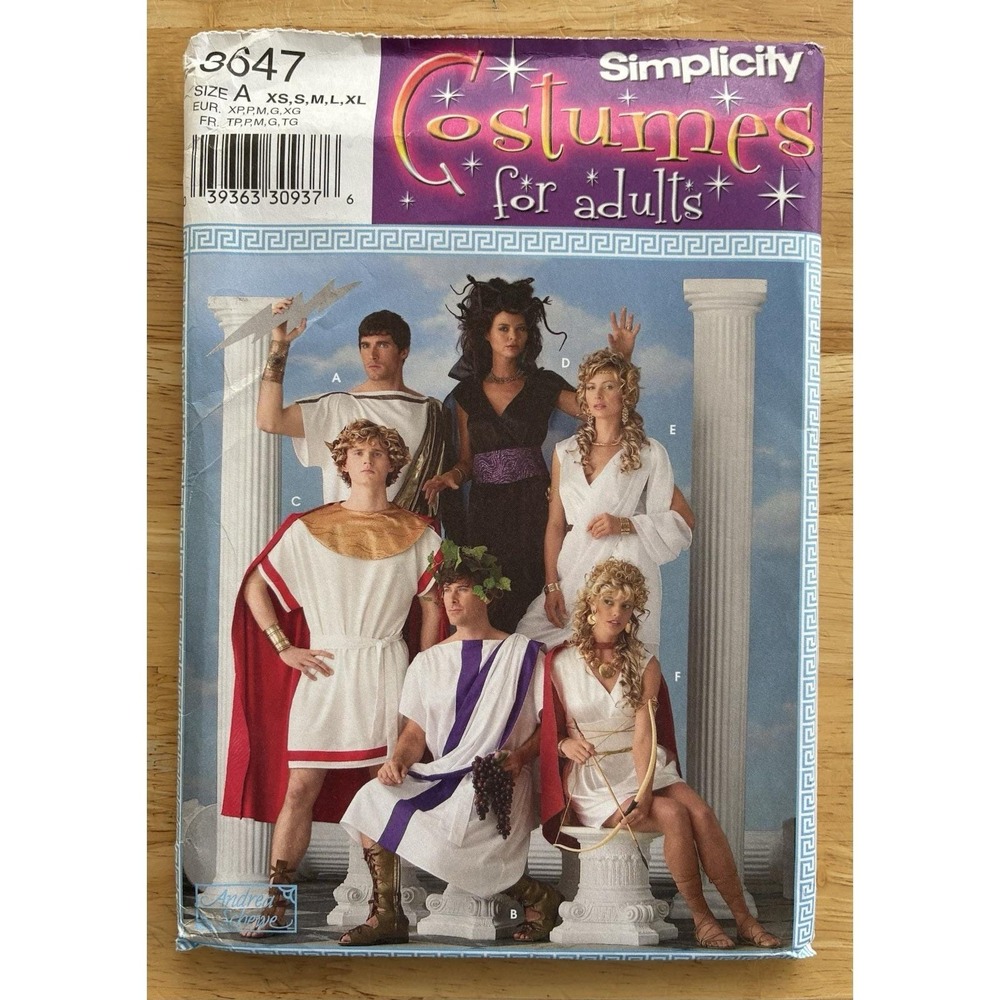 Simplicity Unisex Adult Costume Pattern 3647 Greek Roman Mythology Toga Medusa